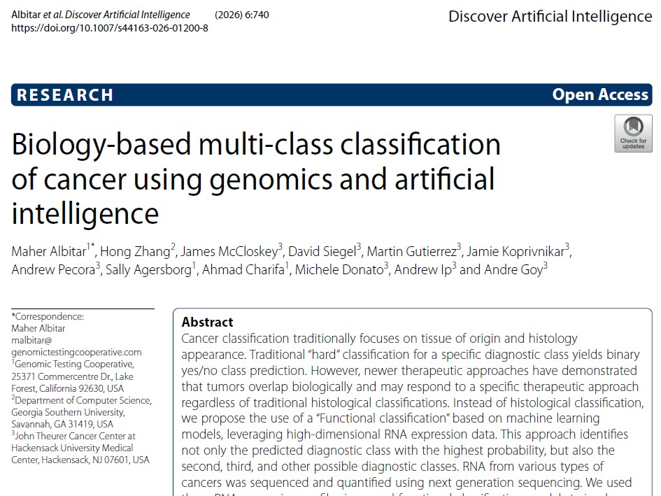 Biology-based multi-class classification of cancer using genomics and artificial intelligence - Maher Albitar