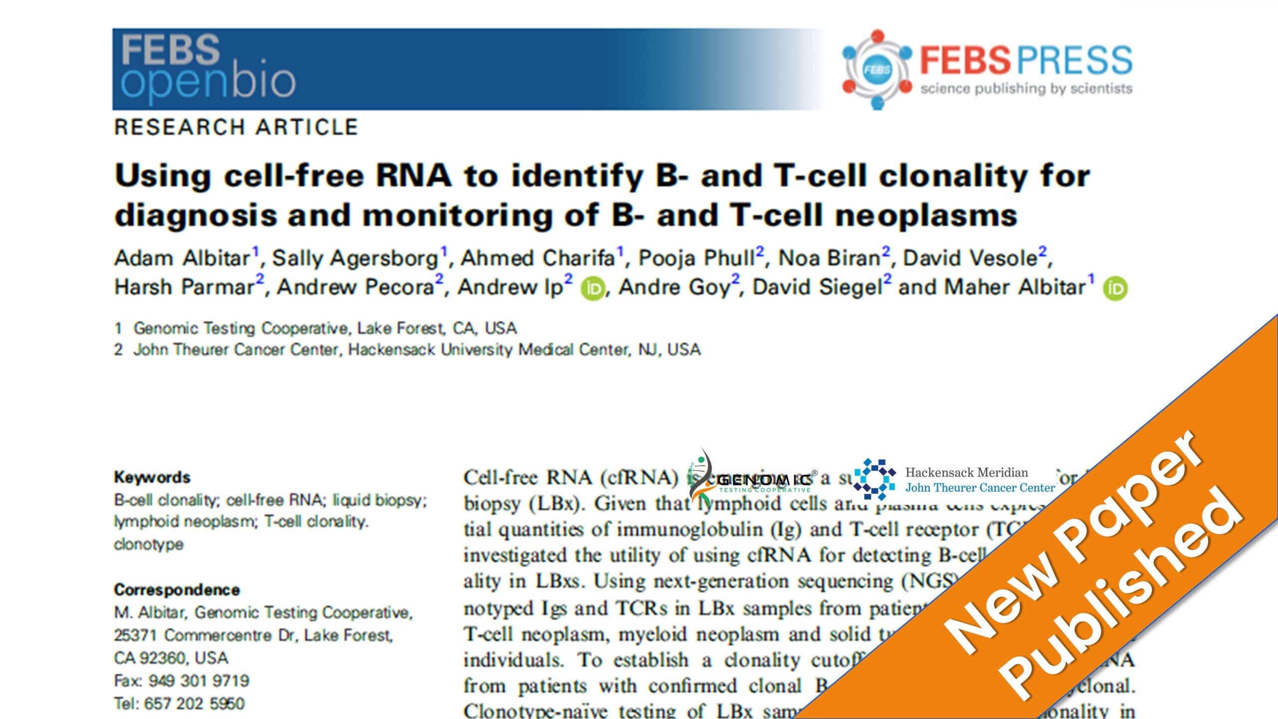 Using cell-free RNA to identify B- and T-cell clonality for diagnosis and monitoring of B- and T-cell neoplasms