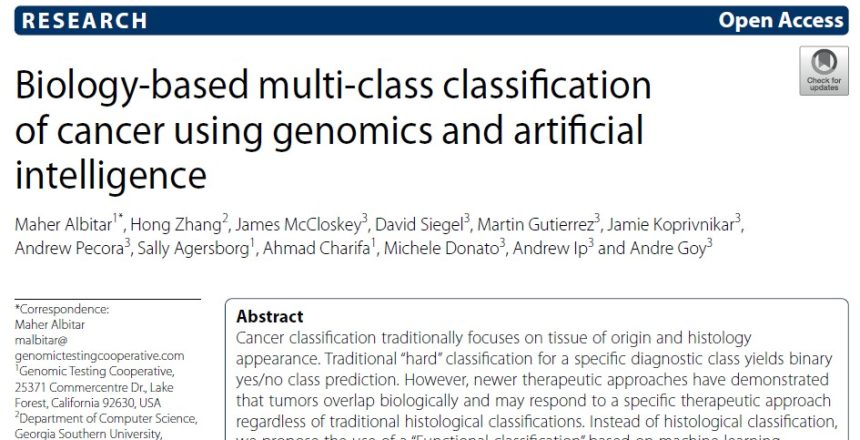 Biology-based multi-class classification of cancer using genomics and artificial intelligence - Maher Albitar