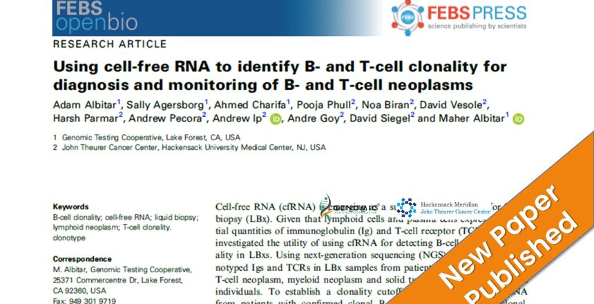 Using cell-free RNA to identify B- and T-cell clonality for diagnosis and monitoring of B- and T-cell neoplasms
